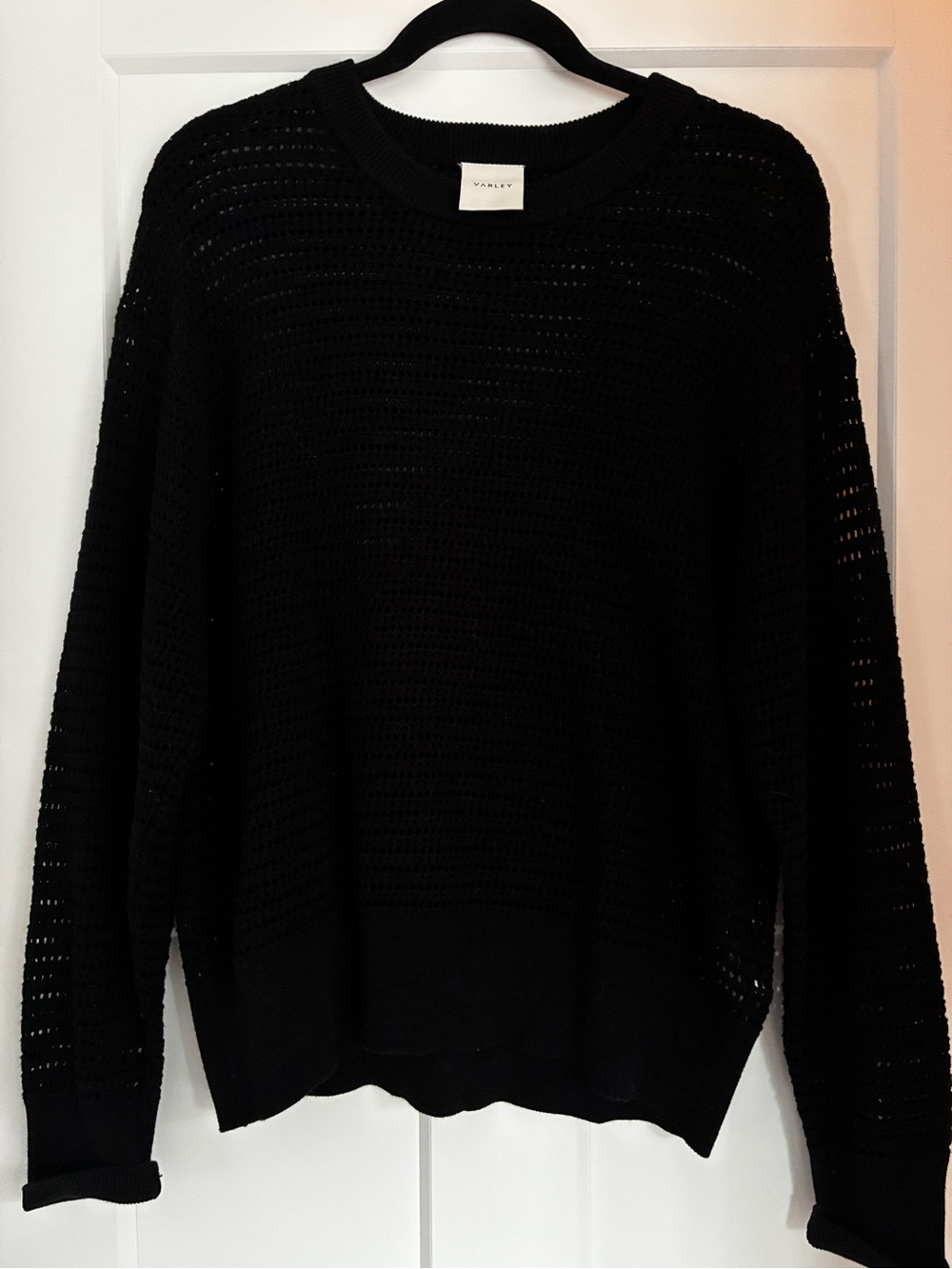 Varley Black Open-Knit Crew Sweater